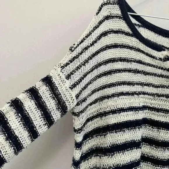 Free People Judy  Punk Loose Knit Oversized Striped Boho Sweater Navy Women's XS - Picture 6 of 11